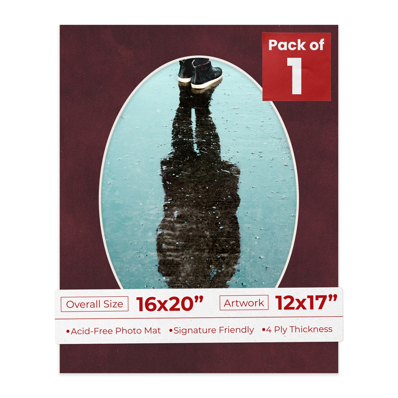 Dark Red Suede Mat Board for 16x20 Frames - Oval Opening for 12x17 Photos